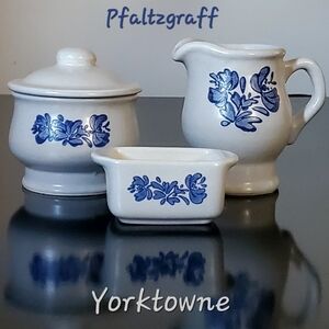 4 pc Yorktowne Pfaltzgraff Bowl with Lid, Creamer Pitcher